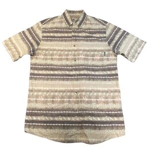 Woolrich Mens Fly Fishing Lure Stripe Button Down‎ Shirt Brown Tan Medium